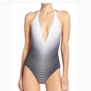 Vince camuto Black white striped tye dye swim suit